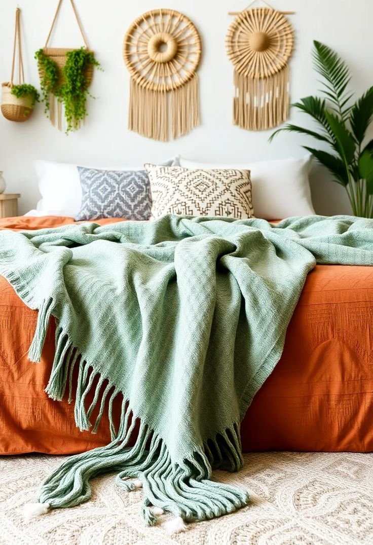 Sage Green Artisanal Terracotta and Sage Green Bedsheets and Throws for Ultimate Comfort!