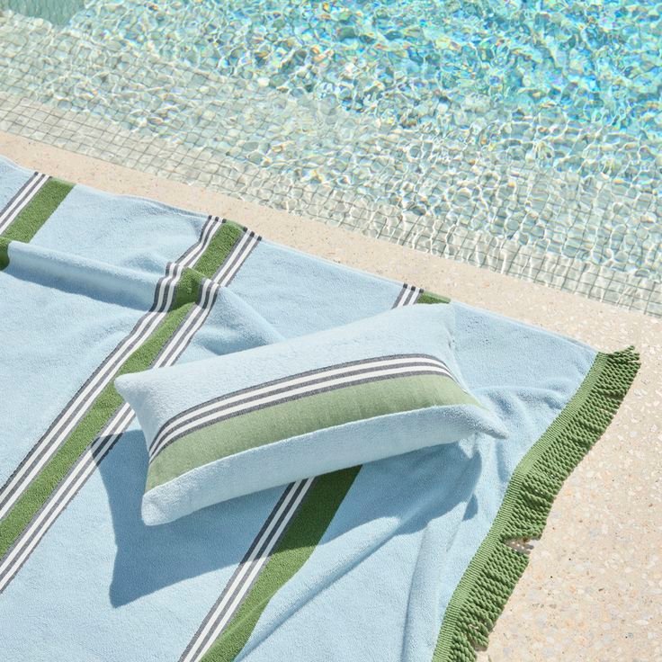 Soft Blue Stripe Inflatable Beach Pillow _ Adairs