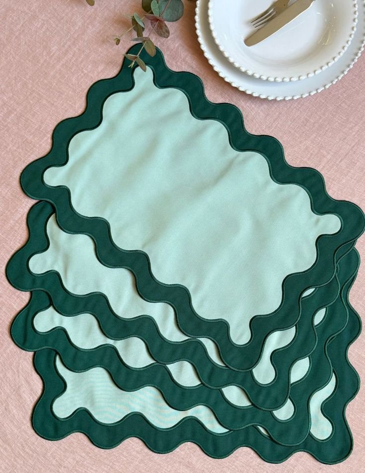 Tonal Green Luxury Placemats _ Rose & Grey