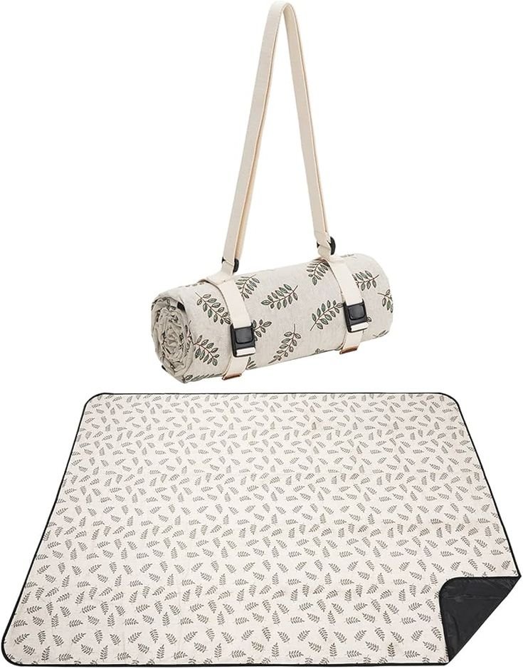 WILLOW WEAVE Beach Mat Sand Free Washable, Waterproof Camping Emergency Blankets _ Picnic Baskets Accessories with Waterproof Backing and Shoulder Strap – Leaf
